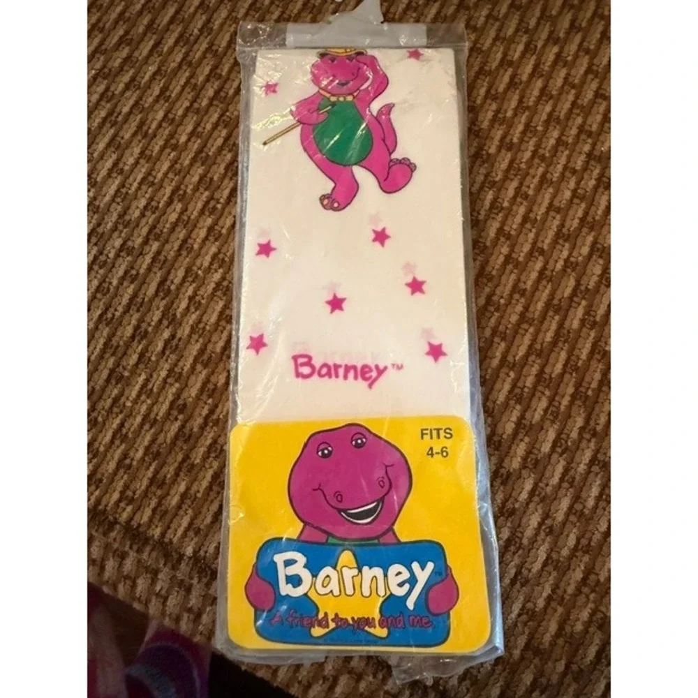 Vintage 1992 Barney the Dinosaur Girls Tights White Star Print Fits 4-6 NEW